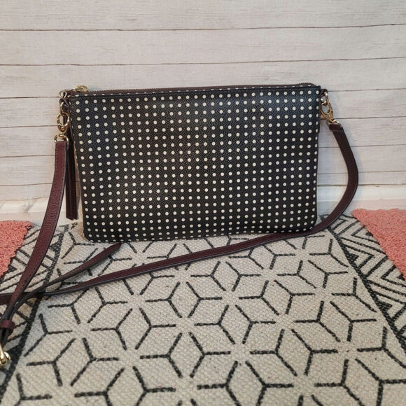 FOSSIL BLACK W WHITE POLKA DOT CROSSBODY PURSE W ADJUSTABLE STRAPS - Picture 5 of 13